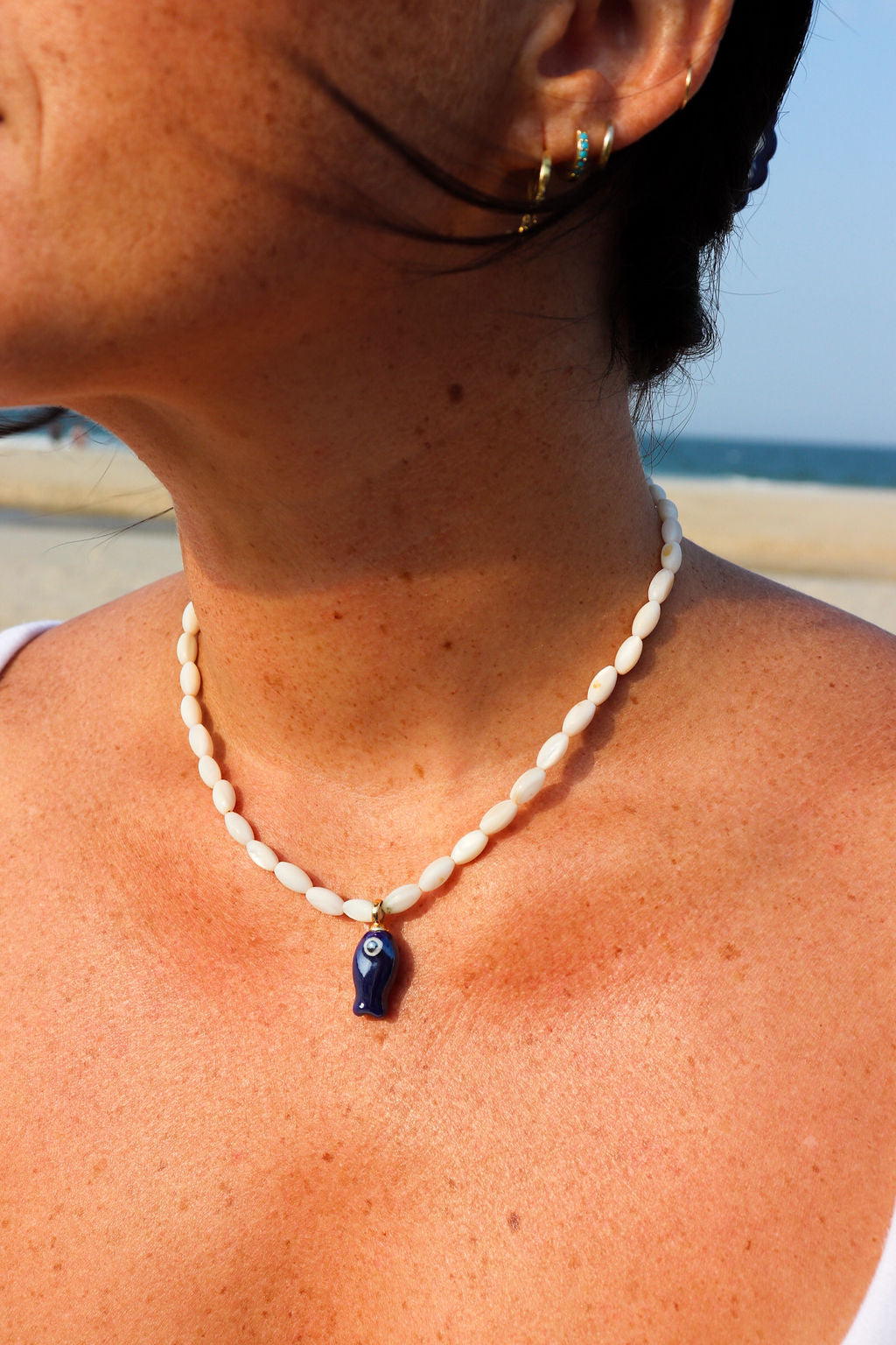 White & Navy Fish Necklace