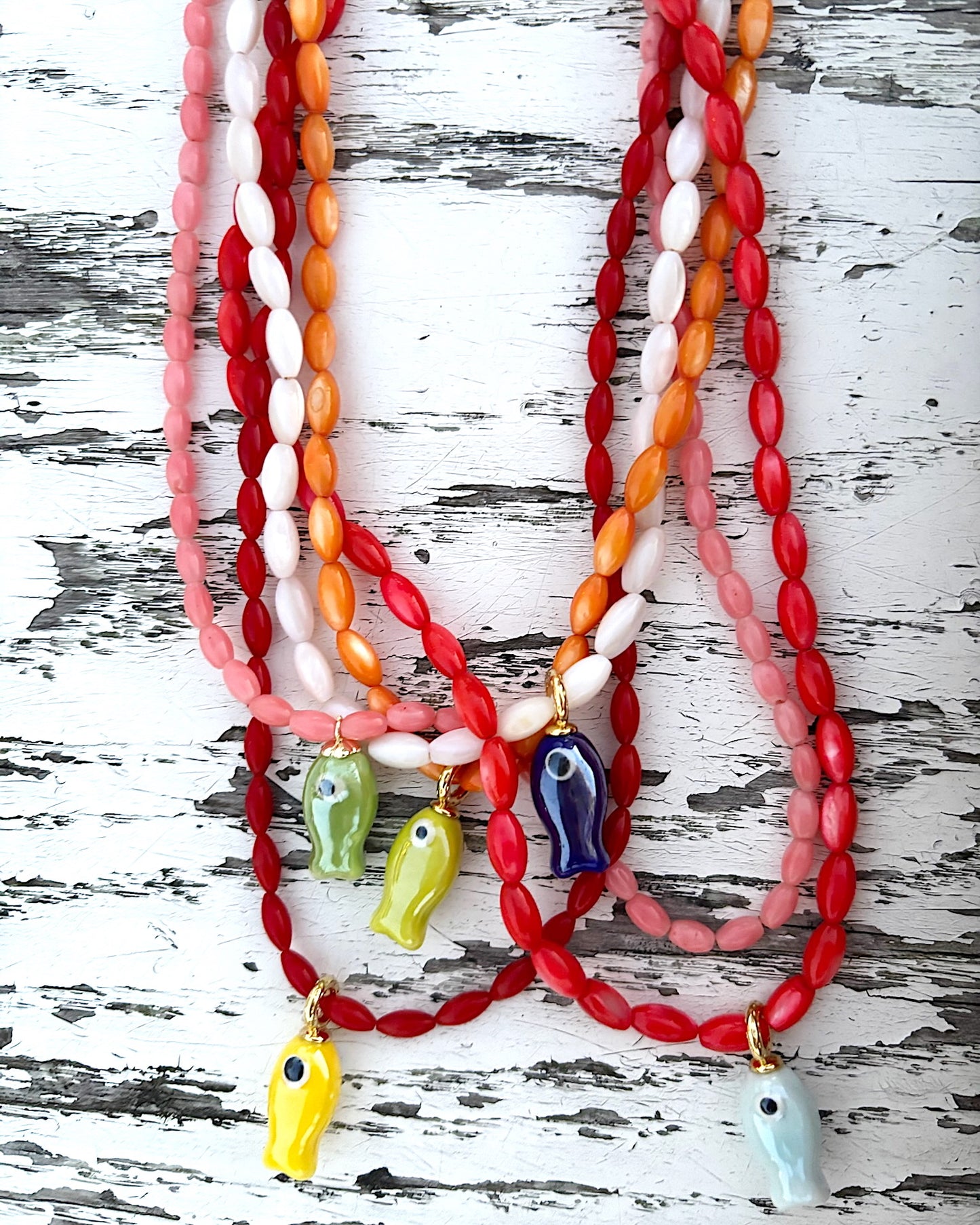 Teal & White Fish Necklace