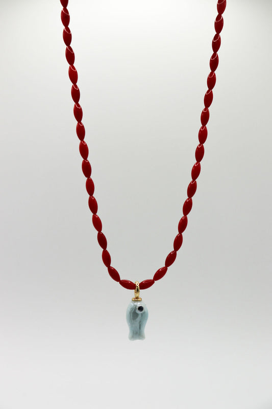 Red & Light Blue Fish Necklace