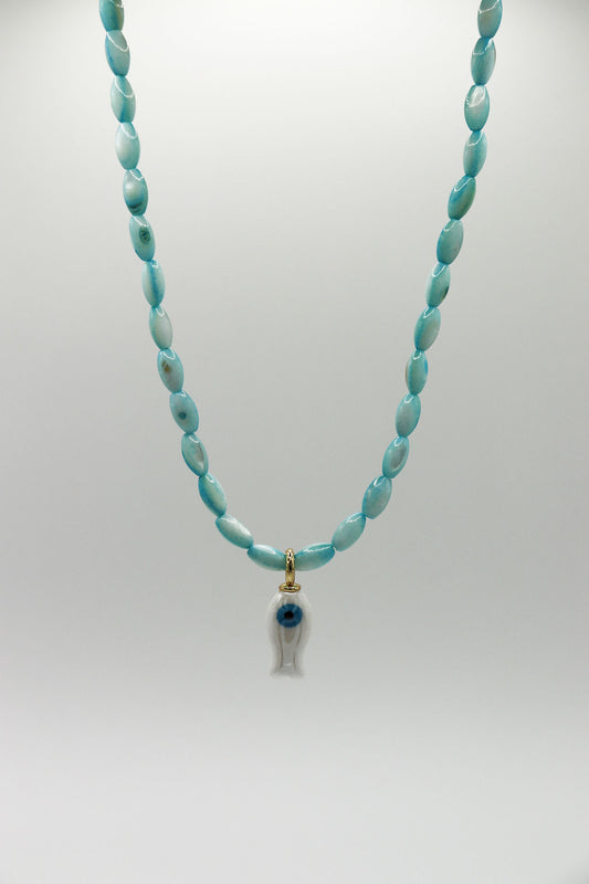 Teal & White Fish Necklace