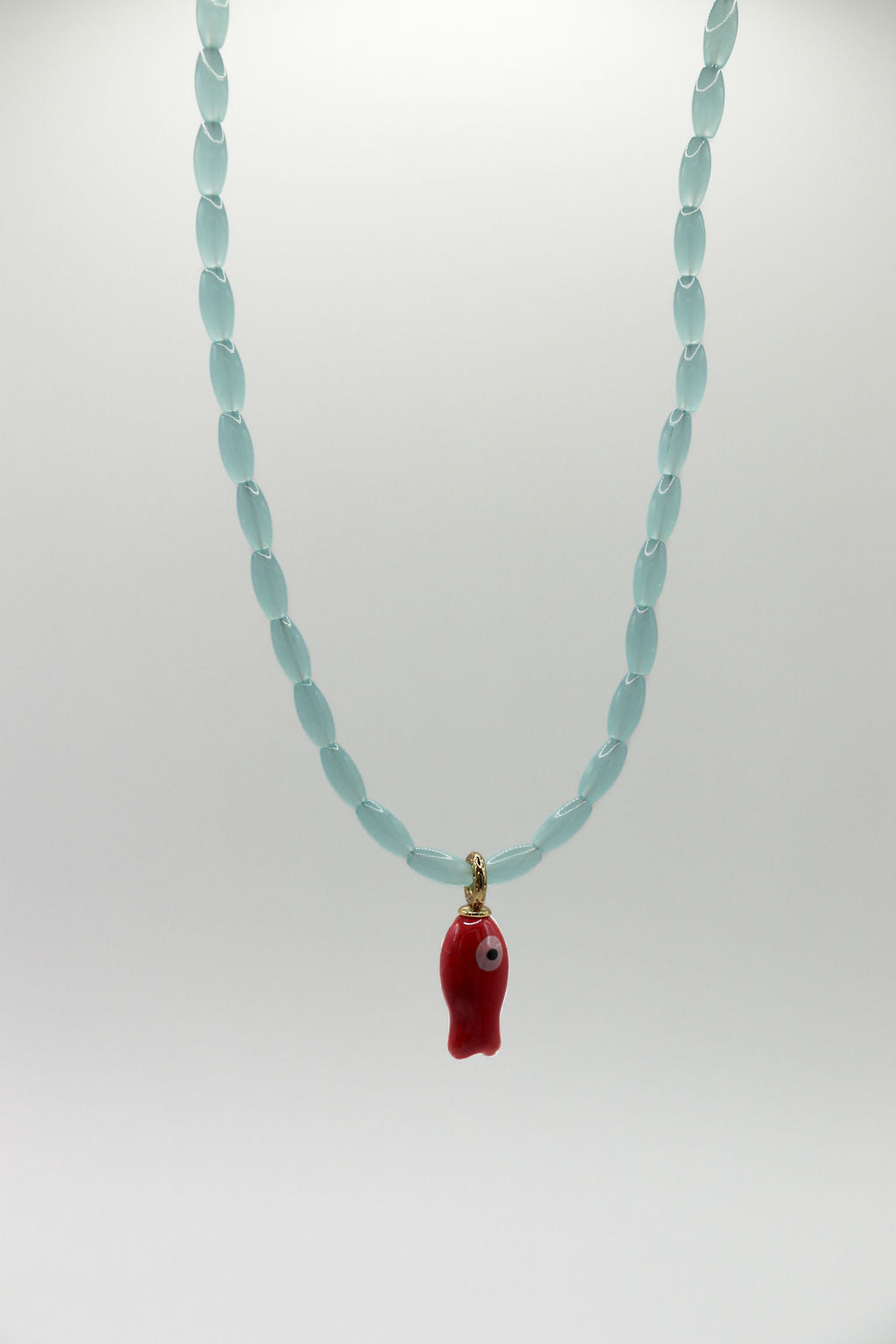 Light Blue & Red Fish Necklace
