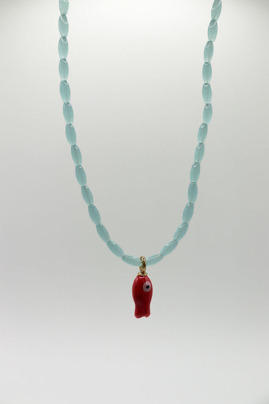Light Blue & Red Fish Necklace