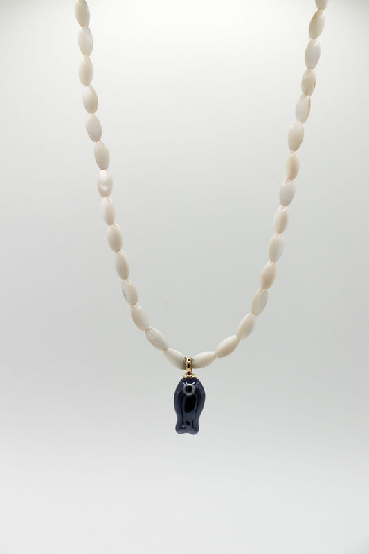 White & Navy Fish Necklace
