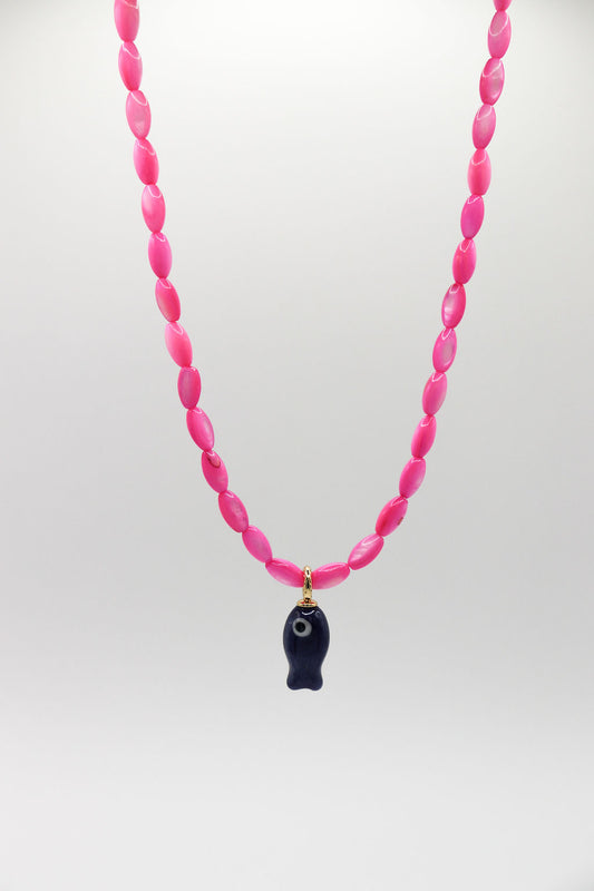 Hot Pink & Navy Fish Necklace