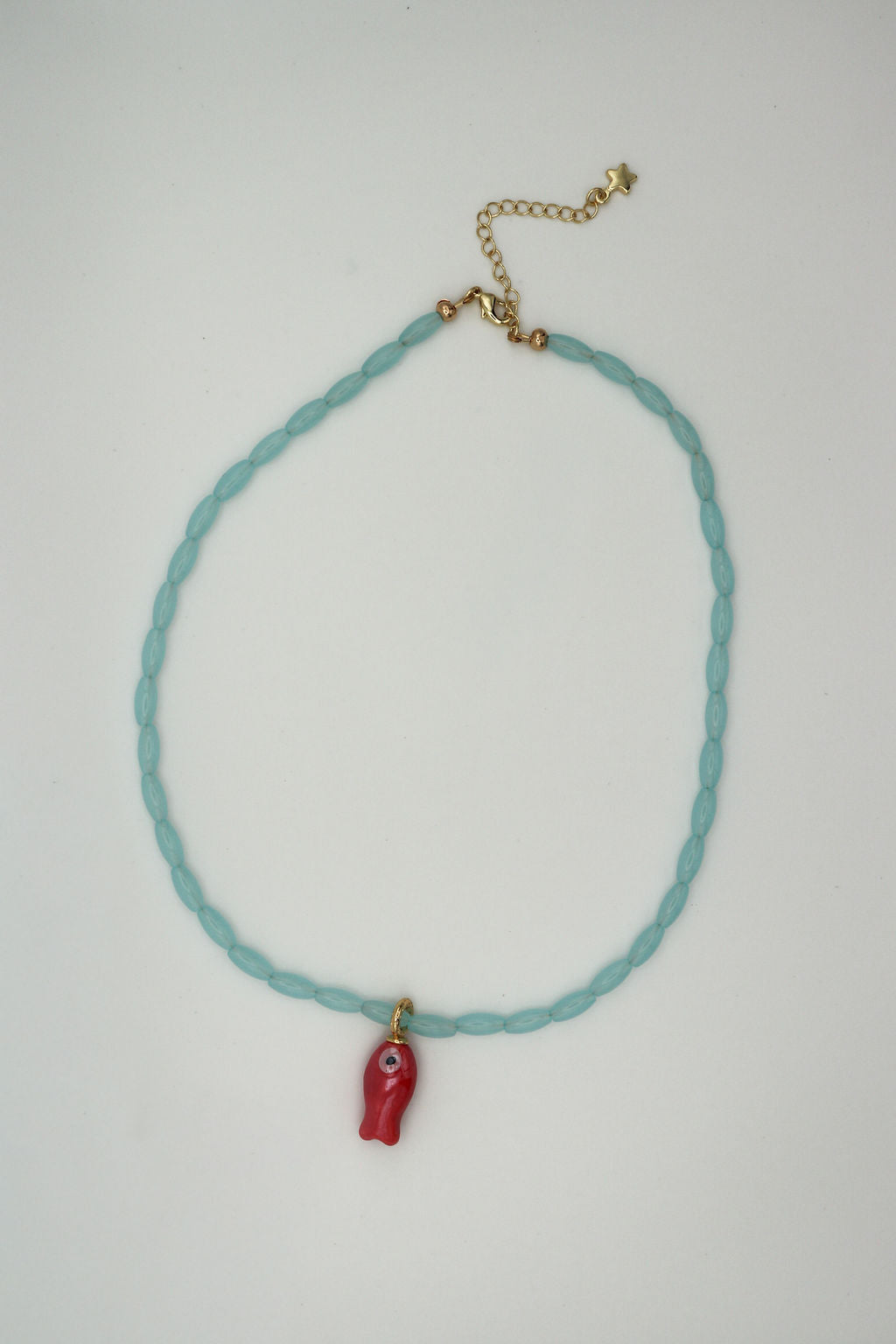 Light Blue & Red Fish Necklace