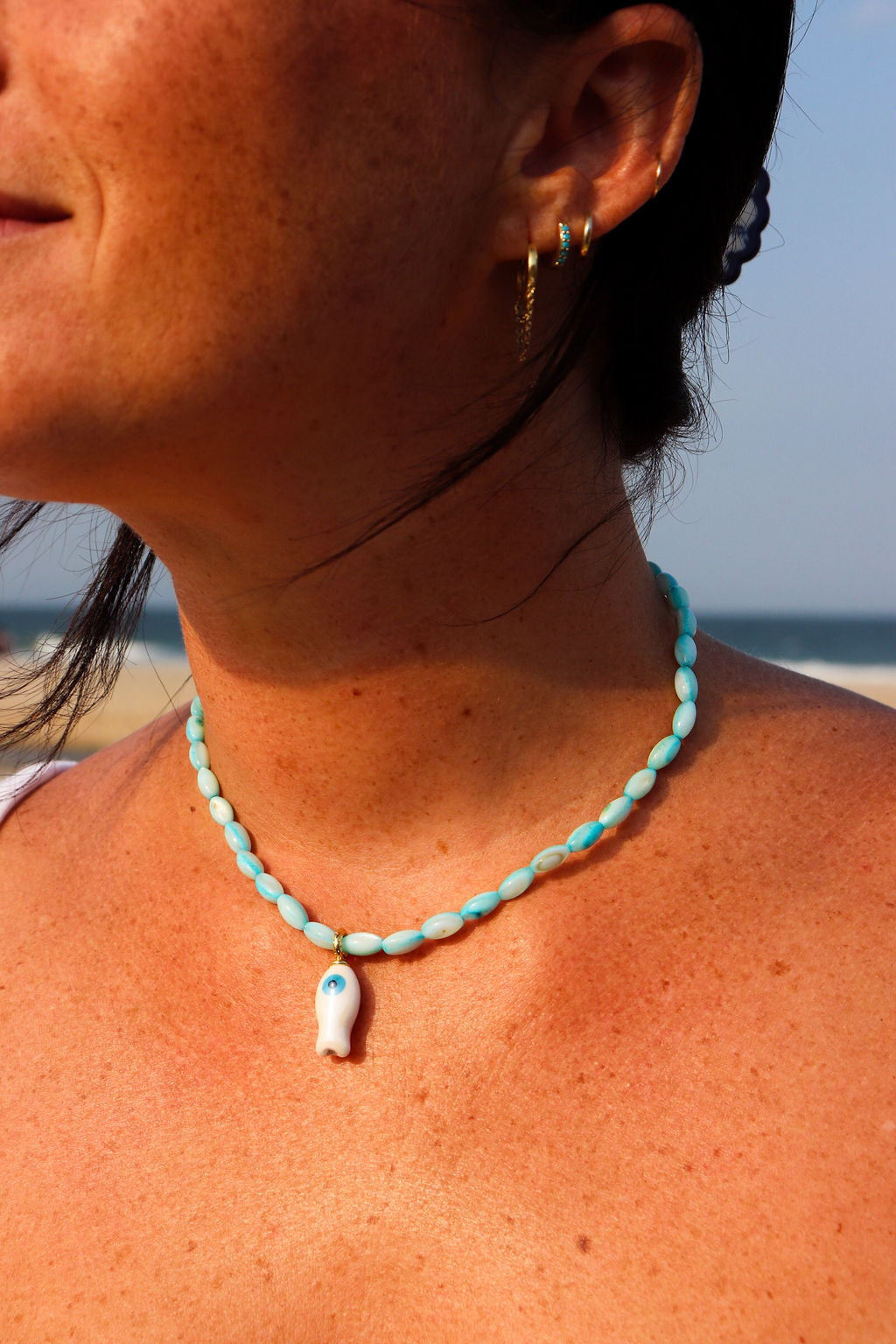 Teal & White Fish Necklace
