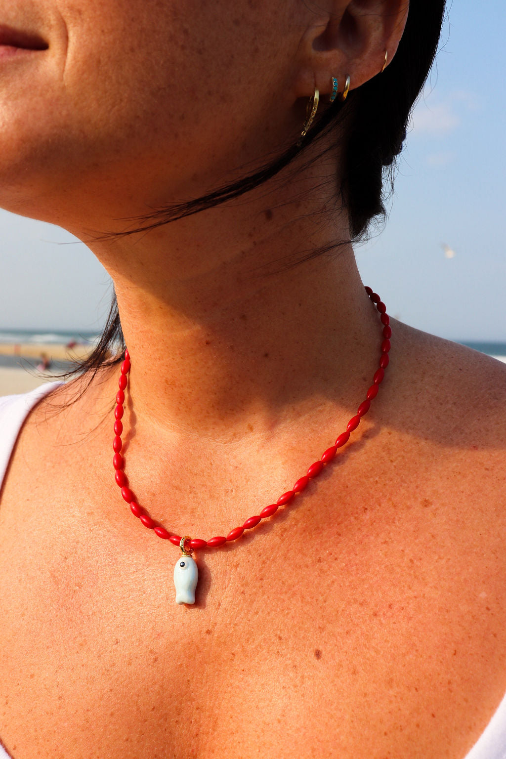 Red & Light Blue Fish Necklace
