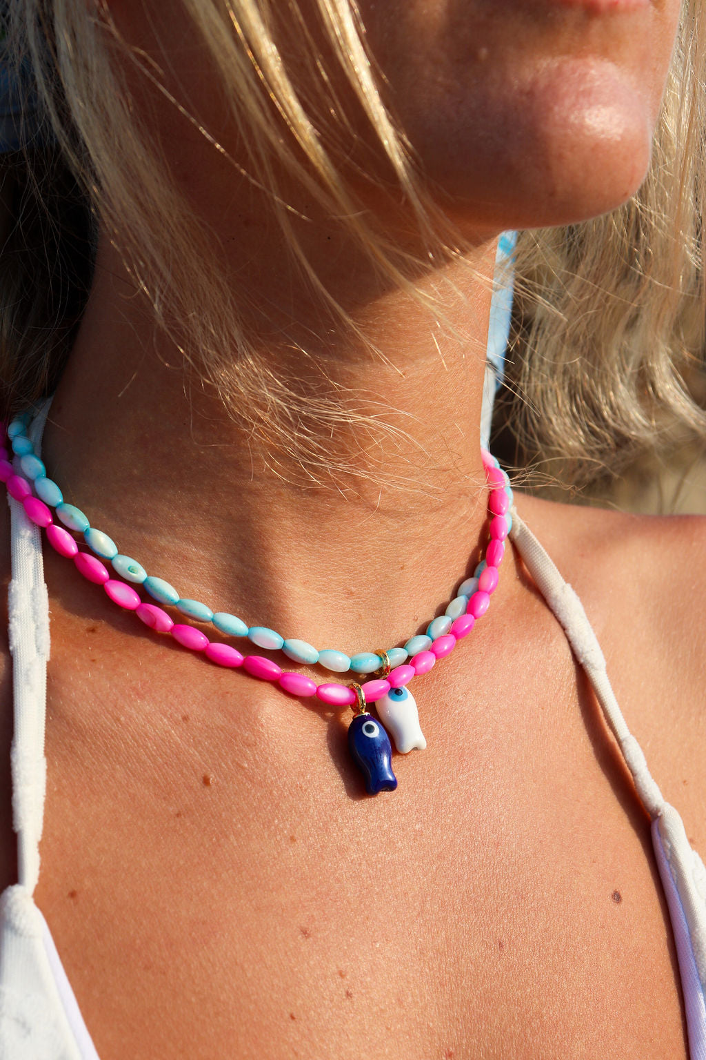 Hot Pink & Navy Fish Necklace