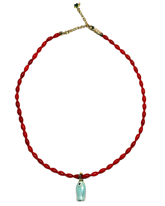 Blue & Red Fishy Necklace
